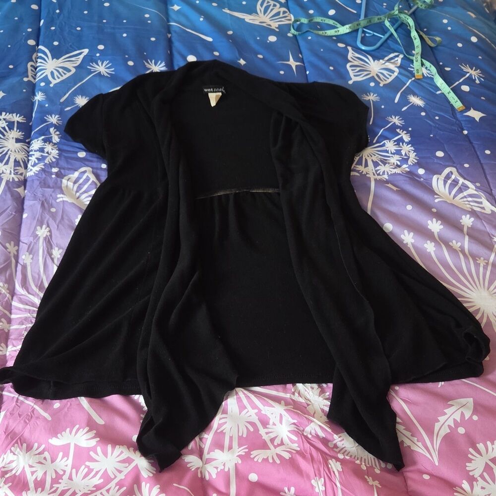 Wet Seal Knit Cardigan Sweater Short Sleeve Asymmetrical Babydoll 00's y2k sz L